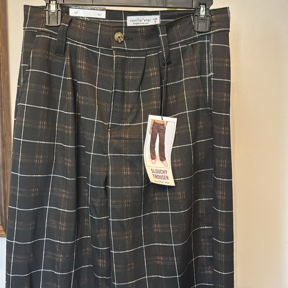 Vanilla star slouchy trousers black brown plaid NWT 7/28 - Picture 3 of 13